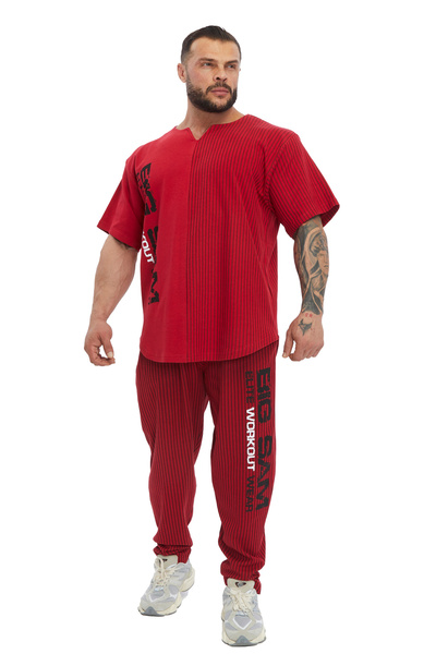 Big Sam Geniş Kesim Çizgili Body Pantolon Eşofman Altı Bordo 1177