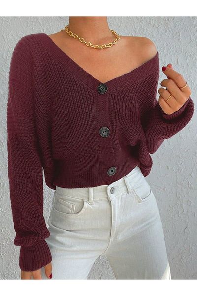 COTTONLAB Women's Long Sleeve Three-Button Knitwear Cardigan