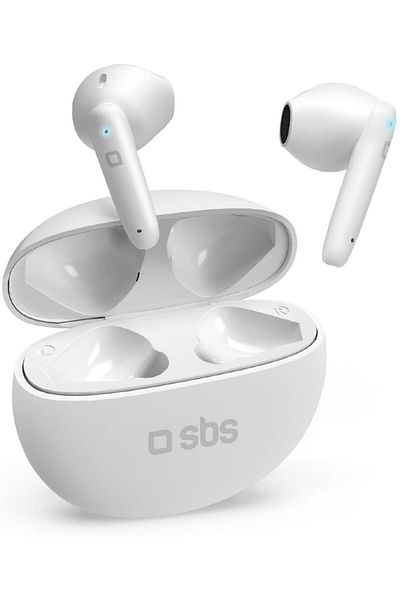 SBS سماعات أذن TWS Twin Pure Drops مع ميكروفون لإلغاء الضوضاء البيئية، باللون الأبيض