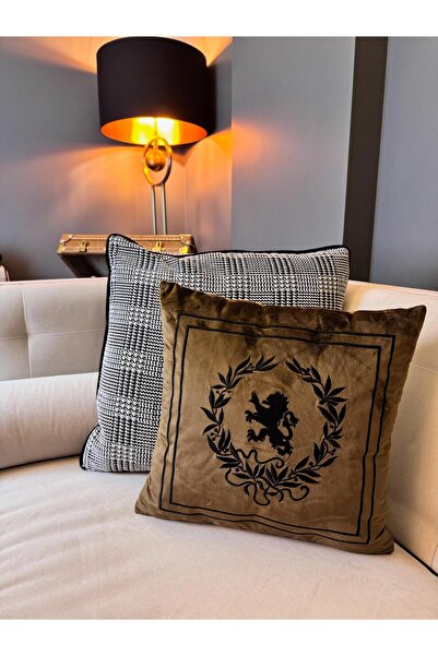 ref crea Brown Royal Lion Symbol Embroidered Throw Pillow Cover