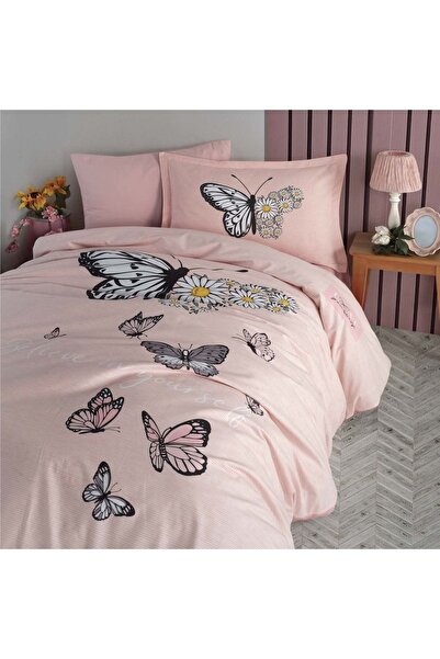 DENİZLİ ÇEYİZ Clasy Single Ranforce Duvet Cover Set Daisy Love Salmon