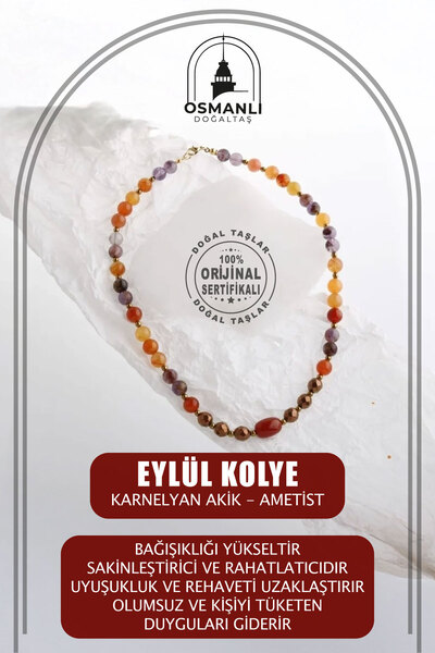 OSMANLI DOĞAL TAŞ Eylül Karnelyan Akik Ametist Doğal Taş Kolye