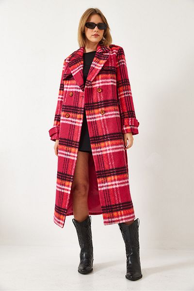 Bianco Lucci Women's Patterned Long Stamp Coat 20050 60351369