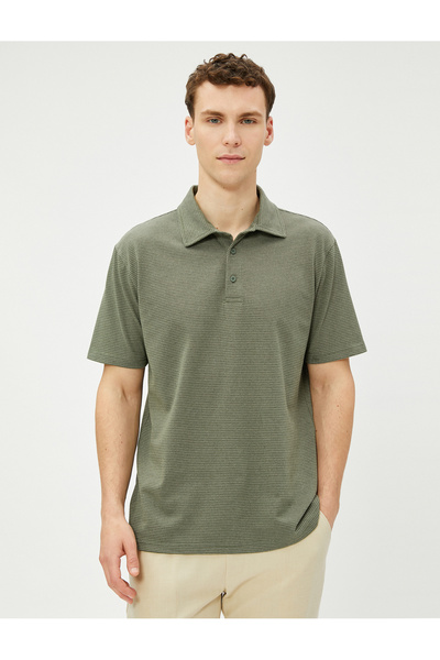 Koton Ριγέ μπλουζάκι πόλο με κοντό μανίκι με κουμπιά