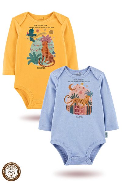MAHFEL 2-Piece 100% Cotton Organic Printed Snap Fastener Baby Bodysuit
