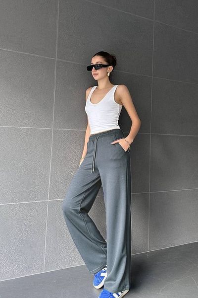 COMBİNE MİCHAİL Women's High Waist Winter 2 Thread Wide Leg Sweatpants