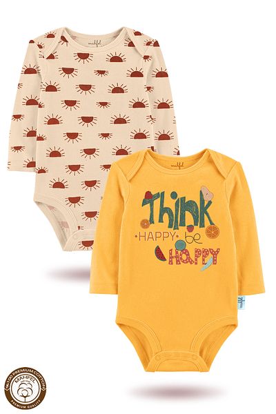 MAHFEL 2-Piece 100% Cotton Organic Printed Snap Fastener Baby Bodysuit