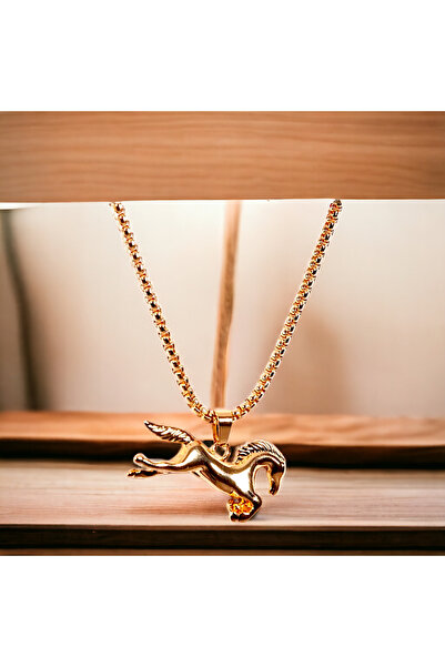FG KONNİCHİWA MİTOLOJİK AT DESENLİ KOLYE  Gangster Çelik Gold Kolye