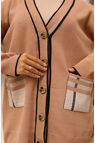 sefamerve Pocketed Cardigan Knitwear Set - Camel 24116-03