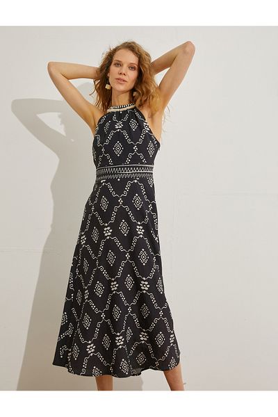Koton Ethnic Halter Neck Midi Viscose Dress - Effective Detailed
