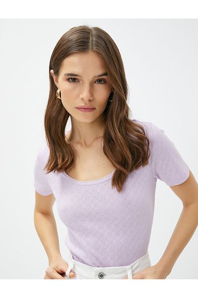 Koton Tricou cu mânecă scurtă cu gât rotund