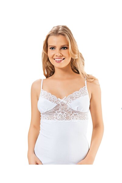 MODA ΑΝΤΙΓΡΑΦΟ - Γυναικείο εσώρουχο από βαμβακερό μαλακό υφή με δαντέλα σε λευκό χρώμα