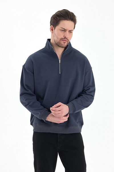 cotside Cotton Fleece Oversize Sweatshirt - 3 Thread, Stand Collar and Zipper Detail