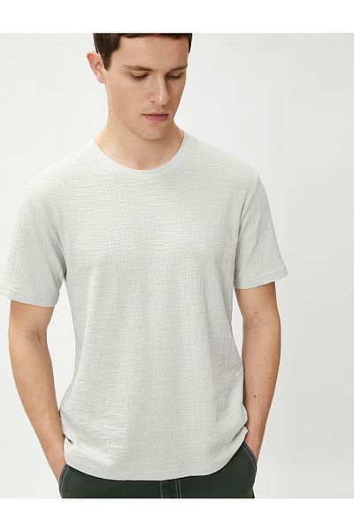 Koton Basic T-Shirt Textured Crew Neck Slim Fit Cotton