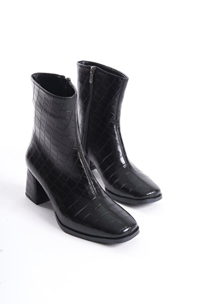 Diardi Kadın Siyah Kroko Topuklu Bot & Bootie