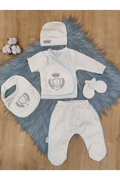 Tomuycuk 5-Piece Hospital Discharge Newborn Blue 100% Cotton Special Design Embroidered Baby Seasonal Gift