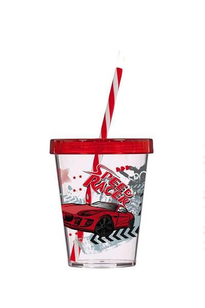 Herevin 450 Cc Car Pattern Cup with Straw