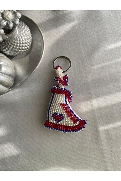 Handmade KUM BONCUK EL İŞİ BEYAZ KIRMIZI PABUÇ ANAHTARLIK