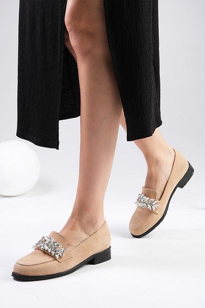 Mio Gusto Matilda Beige Stone Women's Oxford Flat Shoes