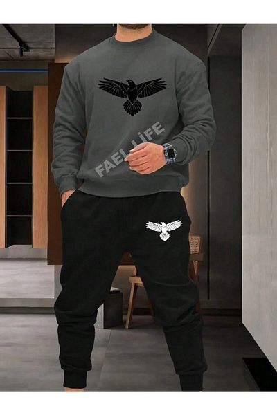FAEL LİFE Men's Tracksuit - Eagle Printed, Unisex Seasonal
