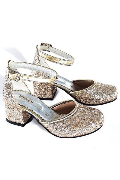 BDKButik Pantofi de seara pentru copii cu toc cu sclipici - Tocuri scurte