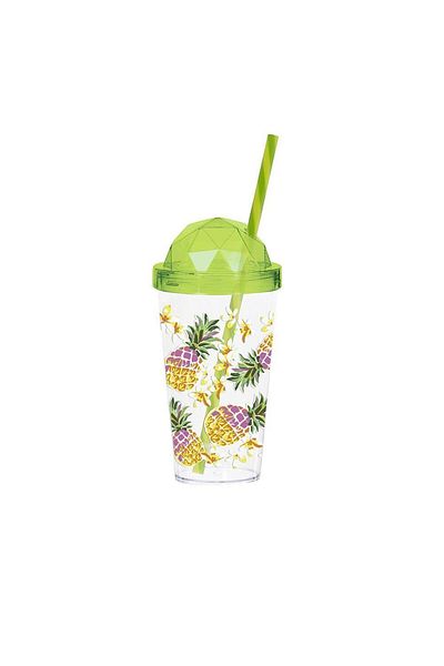 Herevin 660 cc Colorful Pineapple Patterned Straw Cup with Diamond Lid