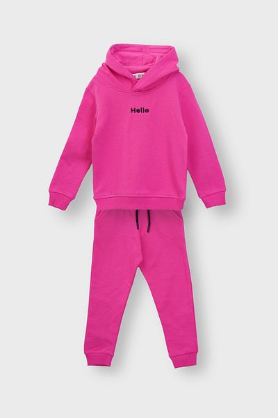 ZUZUNGA Σετ παιδικές φόρμες με κουκούλα Hello Embroidery Basic Pink