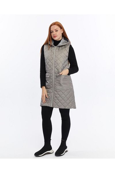 Modabenna Women's Hooded Zippered Long Inflatable Filling Vest