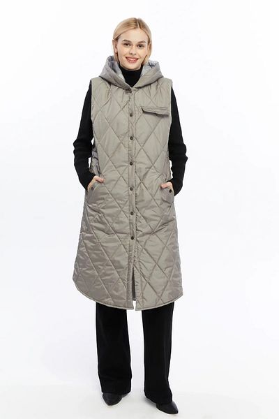Modabenna Women's Hooded Long Snap Fastener Inflatable Filling Vest
