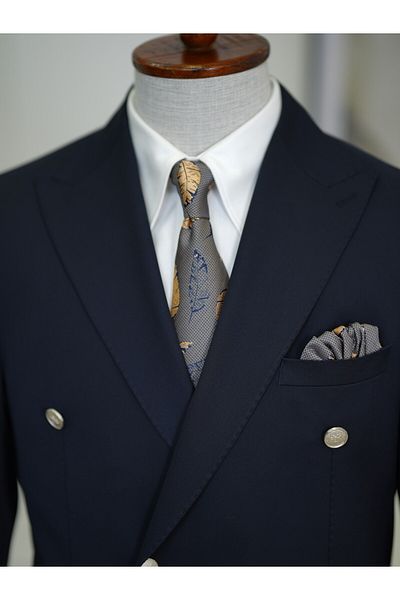 LONATOLİA Men's Italian Style Slim Fit Double Breasted Jacket - Bag Pocket, Half Lined, Dark Navy