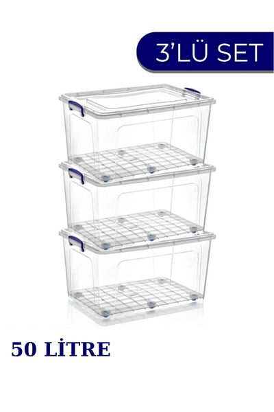 Loremp Ziplock Storage Box with Wheels 50 Liters 3 Storage Containers with Wheels