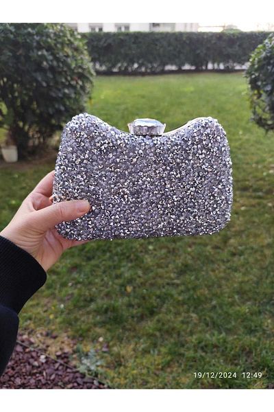 lowell home Geanta de rochie de seara model nou cu inchidere cu catarama din piatra argintie