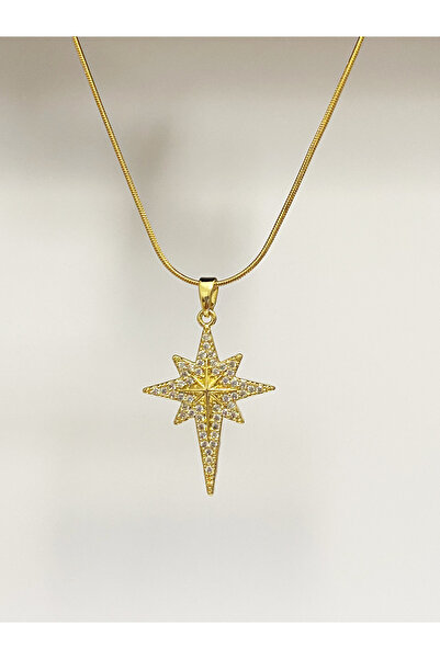 SOFT Gold Renk Zirkon Taşlı Kuzey Yıldızı 316l Çelik Kuzey Kutup Yıldızı Kolye