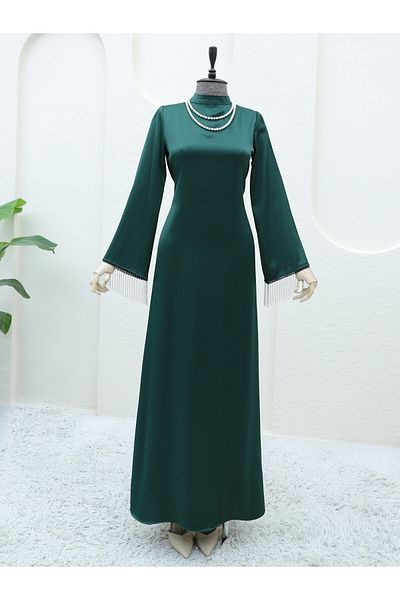 Modamorfo Rochie de culoare smarald - Manșetă cu mâneci cu șireturi la spate și cu lanț