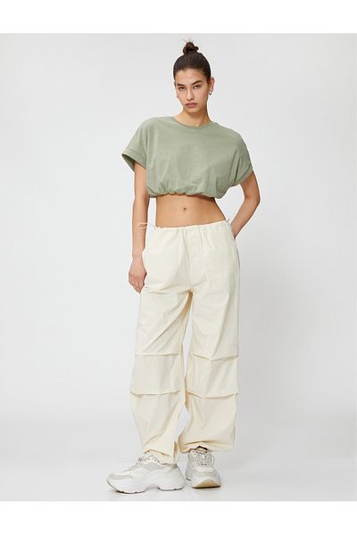 Koton Crop T-Shirt Crew Neck Short Sleeve Elastic Waist