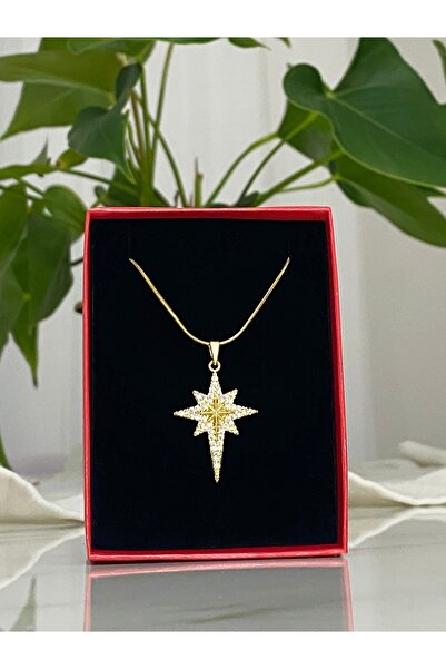 SOFT Gold Renk Zirkon Taşlı Kuzey Yıldızı 316l Çelik Kuzey Kutup Yıldızı Kolye