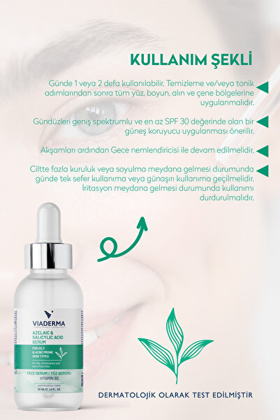 Viaderma Akne ve Siyah Nokta Karşıtı Azelaik ve Salisilik Asit Serum, Yağlı Ciltler