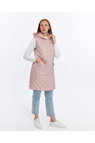 Modabenna Women's Hooded Zippered Long Inflatable Filling Vest