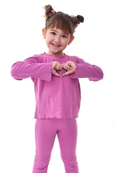 ZUZUNGA Camisole Ruffled Embroidery Detailed Girls' Suit (Bottom-Top) Fuchsia 3-8 Years