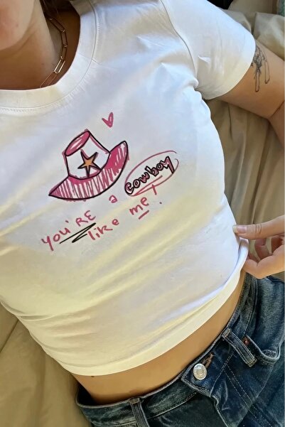 1blood Ești un cowboy Like Me Crop Top alb