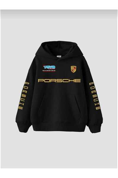 BUY CENTER Racing Motorsport Baskılı Oversize Unisex Premium Siyah Hoodie