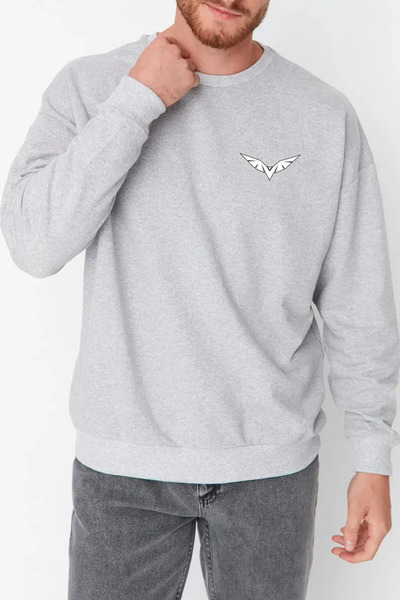 Wish BF سويت شيرت رجالي بياقة دائرية وطبعة نسر أبيض