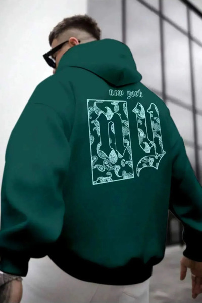 Wish BF Erkek Kahverengi Sırt Ny Baskılı Kapüşonlu Sweatshirt
