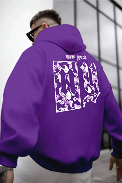 Wish BF Erkek Kahverengi Sırt Ny Baskılı Kapüşonlu Sweatshirt