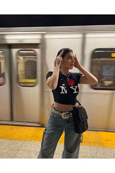 1blood أسود أنا أحب نيويورك الأبيض مكتوب التفاصيل بلوزة الجسم المحاصيل الأعلى