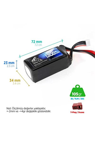 Leopard Power 1300 Mah 11.1v 3s 25c Lityum Polimer Lipo Batarya Pil T Plug