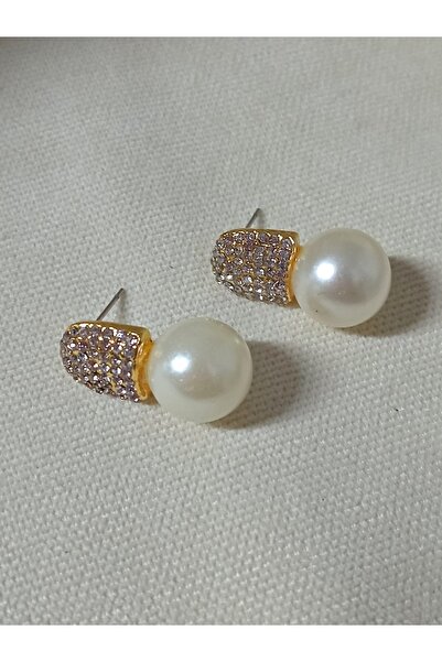 mos&more Gold Taşlı Mineli İnci Şık Kadın Küpe