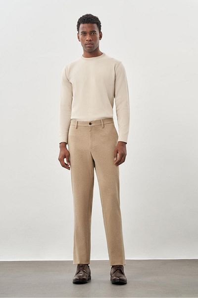 İmza Light Beige Knitted Slim Fit Slim Fit Classic Trousers1003220163