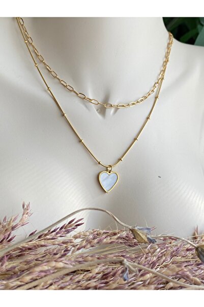 Lucios Pearl Heart 2-Piece Combined Stainless Steel Necklace (Inner Necklace ...