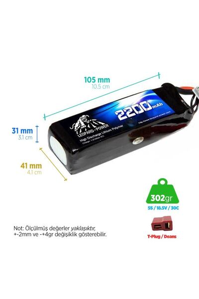 Leopard Power 2200 Mah 7.4v 2s 30c Lityum Polimer Lipo Batarya Pil T Plug